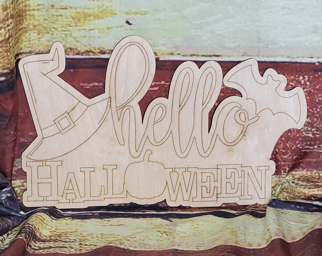 HELLO HALLOWEEN WITH TRACE - Blank wood Cutout