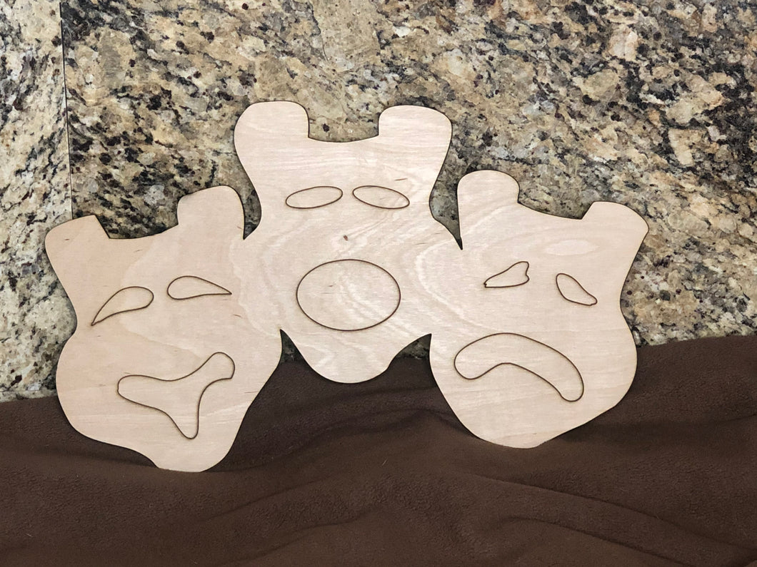 TRIPLE MARDI GRAS MASK - Blank wood Cutout