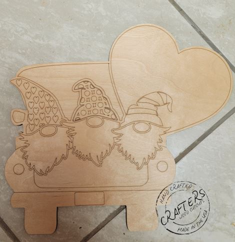 BACK OF TRUCK WITH VALENTINES GNOMES- Blank wood Cutout