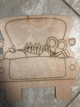 Load image into Gallery viewer, BACK OF TRUCK WITH SCHOOL SUPPLIES - Blank wood Cutout
