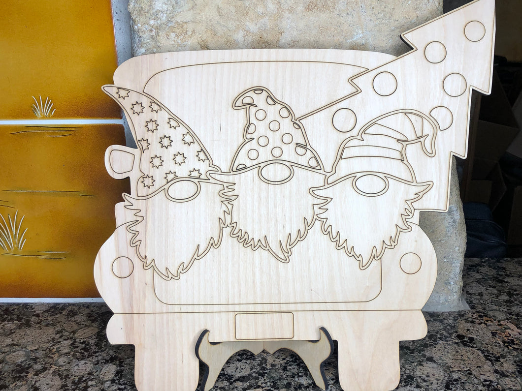 BACK OF TRUCK WITH CHRISTMAS GNOMES- Blank wood Cutout